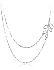 N1370 Silver Leaf Multi Chain Necklace with FREE Earrings - Iris Fashion Jewelry