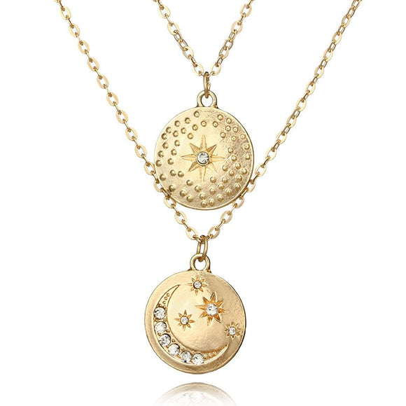 N1560 Gold Star & Moon Layered Necklace With FREE Earrings - Iris Fashion Jewelry