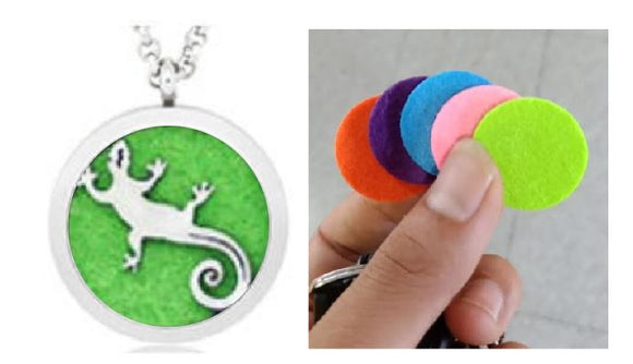 N1147 Silver Gecko Lizard Essential Oil Necklace with FREE Earrings PLUS 5 Different Color Pads - Iris Fashion Jewelry