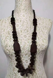 N1376 Brown Irregular Shape Wooden Necklace with FREE Earrings - Iris Fashion Jewelry