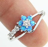 R82 Silver with Blue Sparkle Flower Gems Multi Diamond Ring - Iris Fashion Jewelry