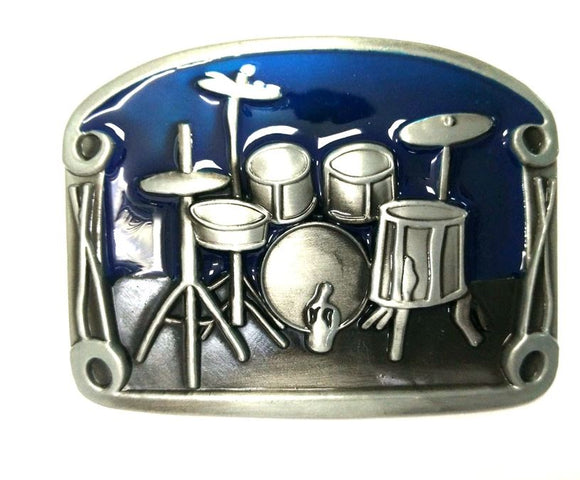 BU232 Blue Drum Set Belt Buckle - Iris Fashion Jewelry