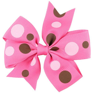 H615 Small Hot Pink Brown Polka Dot Bow Hair Clip - Iris Fashion Jewelry