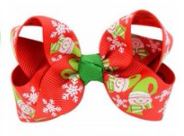 Z76 Red Snowman & Snowflakes Christmas Small Hair Bow Clip - Iris Fashion Jewelry