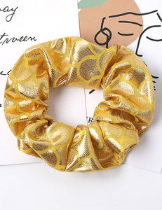 H343 Yellow Fish Scale Design Shiny Hair Scrunchie - Iris Fashion Jewelry