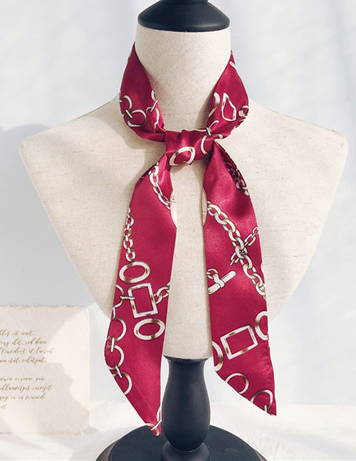 H504 Red Gold Chain Design Satin Scarf - Iris Fashion Jewelry