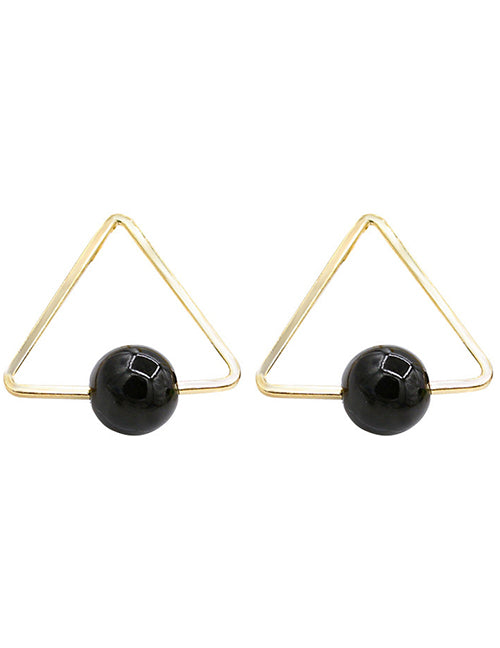 E1783 Gold Triangle Black Bead Earrings - Iris Fashion Jewelry