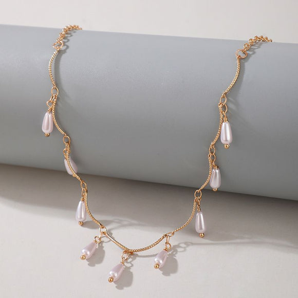 N1684 Gold Pearl Dangle Necklace With FREE Earrings - Iris Fashion Jewelry