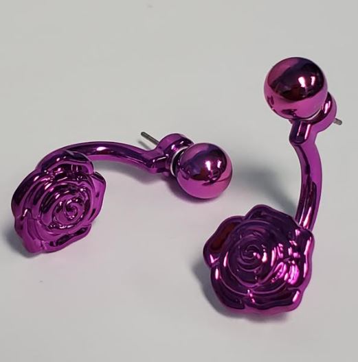 *E1306 Purple Rose Peek a Boo Earrings - Iris Fashion Jewelry