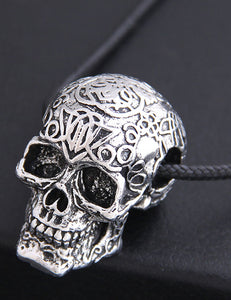 N983 Silver Decorated Skull on Leather Cord Necklace - Iris Fashion Jewelry