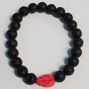 *B218 Black Lava Stone Hot Pink Leaf Bead Bracelet - Iris Fashion Jewelry