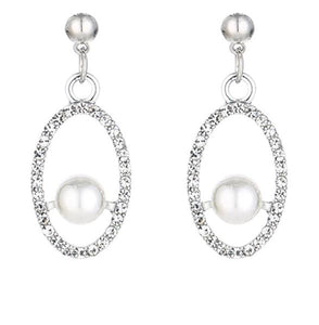 E631 Silver Rhinestone Oval Pearl Earrings - Iris Fashion Jewelry