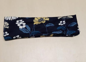 H192 Navy Blue White Floral Print Wide Head Band - Iris Fashion Jewelry