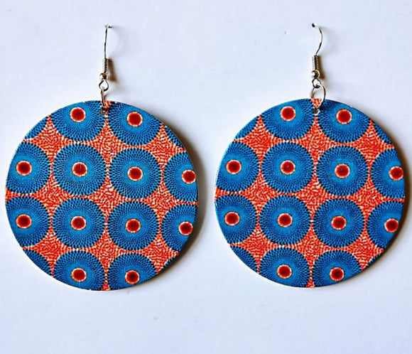 E1544 Blue Abstract Circles Wooden Retro Earrings - Iris Fashion Jewelry