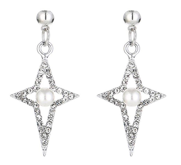 E748 Silver Rhinestone Twinkle Pearl Earrings - Iris Fashion Jewelry