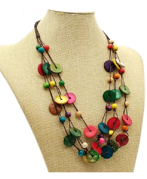 *N1917 Multi Color Wooden Necklace with FREE EARRINGS - Iris Fashion Jewelry