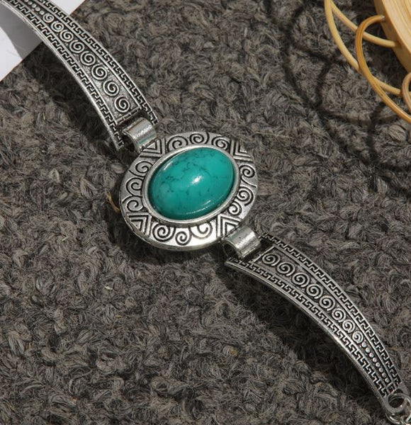 B1169 Silver Decorated Turquoise Gem Bracelet - Iris Fashion Jewelry