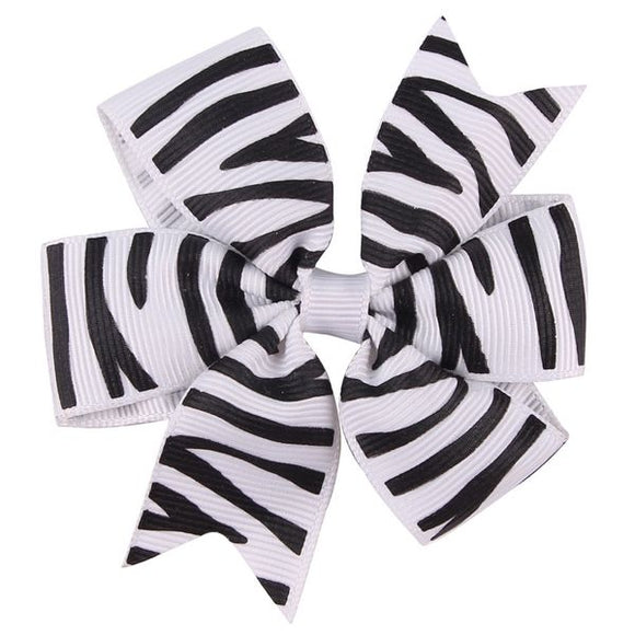 H667 Small White Black Stripes Bow Hair Clip - Iris Fashion Jewelry