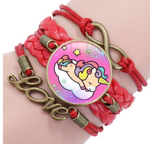 L442 Red Leather Unicorn Bracelet - Iris Fashion Jewelry