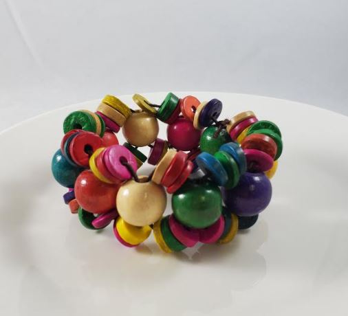 B404 Multi Color Wooden Bead & Disk Bracelet - Iris Fashion Jewelry