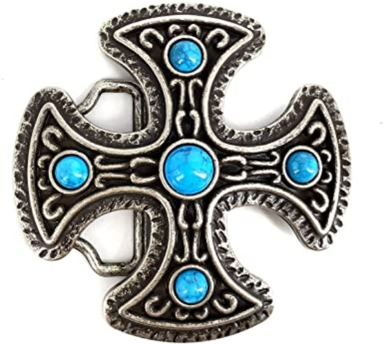 BU255 Turquoise Stone Cross Western Belt Buckle - Iris Fashion Jewelry