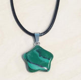 N1473 Black & Green Star Natural Quartz Stone on Leather Cord Necklace with FREE Earrings - Iris Fashion Jewelry