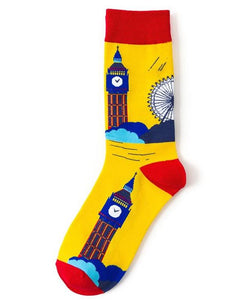 SF830 Yellow City Clock Tower Socks - Iris Fashion Jewelry