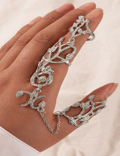 AR50 Silver Rhinestone Finger Chain Ring - Iris Fashion Jewelry