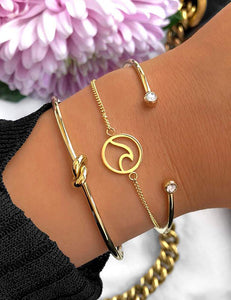 B1150 Gold Knot Wave Rhinestone Bracelet Set - Iris Fashion Jewelry