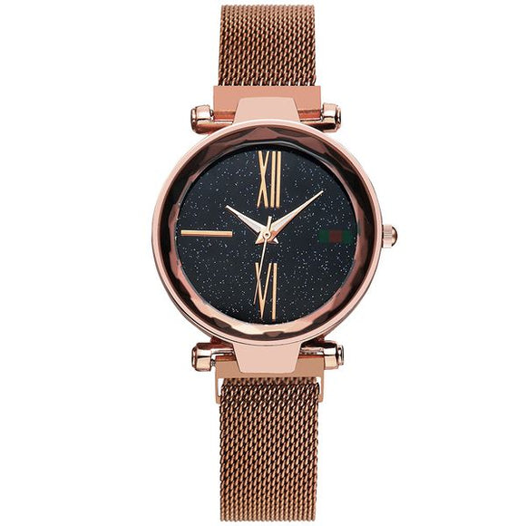 W92 Brown Galaxy Mesh Magnet Band Collection Quartz Watch - Iris Fashion Jewelry