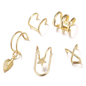 E592 Gold Ear Cuff Earring Set 5 Piece - Iris Fashion Jewelry