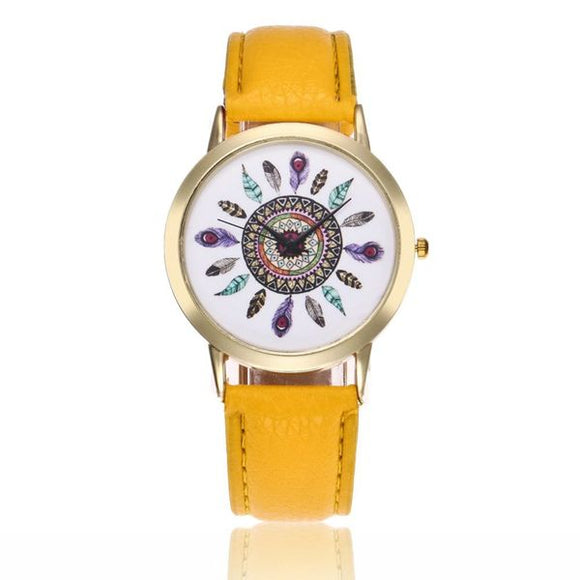 W293 Yellow Band Colorful Feathers Collection Quartz Watch - Iris Fashion Jewelry