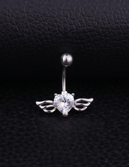 P43 Silver Rhinestone Heart with Wings Belly Button Ring - Iris Fashion Jewelry