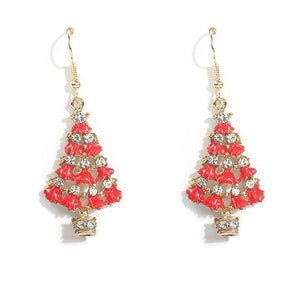 Z126 Gold Christmas Tree with Rhinestones Earrings - Iris Fashion Jewelry