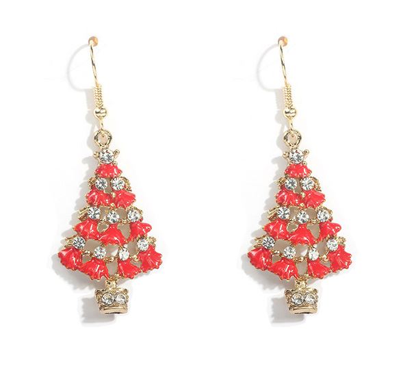 Z126 Gold Christmas Tree with Rhinestones Earrings