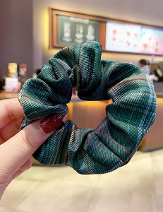 H748 Green Plaid Print Hair Scrunchie - Iris Fashion Jewelry