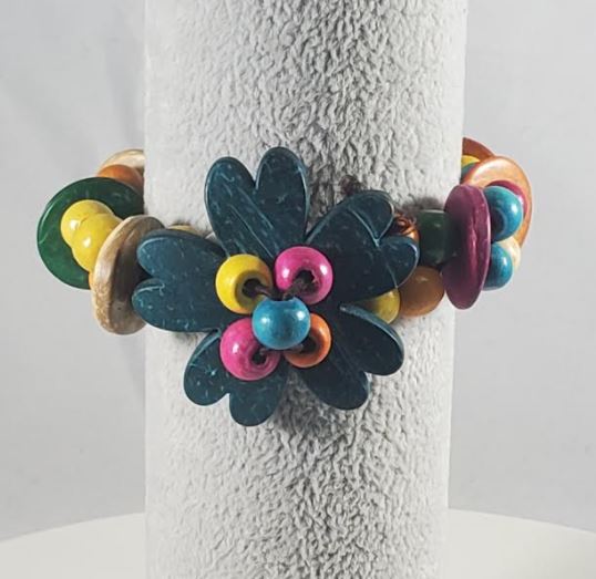 B151 Multi Color Flower Wooden Bead Bracelet - Iris Fashion Jewelry