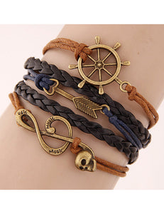 B653 Brown Black Navy Blue Layered Leather Bracelet - Iris Fashion Jewelry