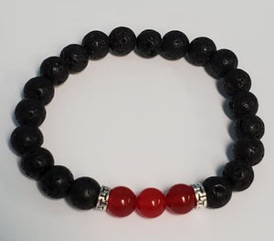 B673 Black Lava Stone Red Beads Bracelet - Iris Fashion Jewelry
