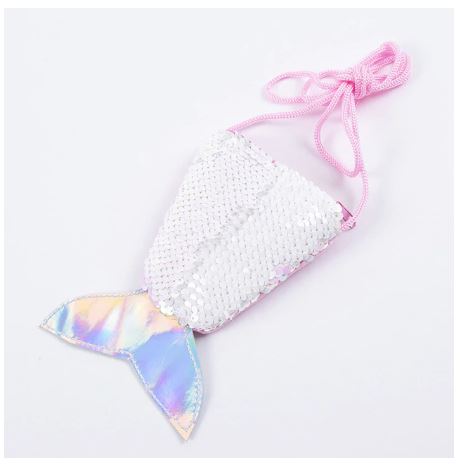 L219 Iridescent & White Sequined Mermaid Tail Coin Purse - Iris Fashion Jewelry