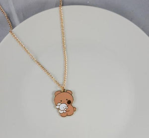 L75 Gold Baked Enamel Teddy Bear with Bunny Necklace with FREE Earrings - Iris Fashion Jewelry