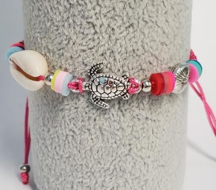 B913 Hot Pink Cord Sea Turtle Bead Bracelet - Iris Fashion Jewelry