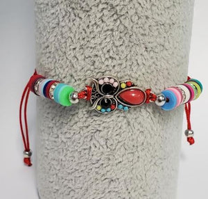 B695 Multi Color Bead Owl Red Cord Bracelet - Iris Fashion Jewelry