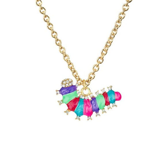 N954 Baked Enamel Colorful Caterpillar with Rhinestones Necklace with Free Earrings - Iris Fashion Jewelry