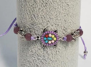 B125 Lavender Bead Turtle Cord Bracelet - Iris Fashion Jewelry