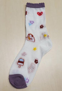 SF1303 White Hearts and Flowers Pelerine Socks - Iris Fashion Jewelry