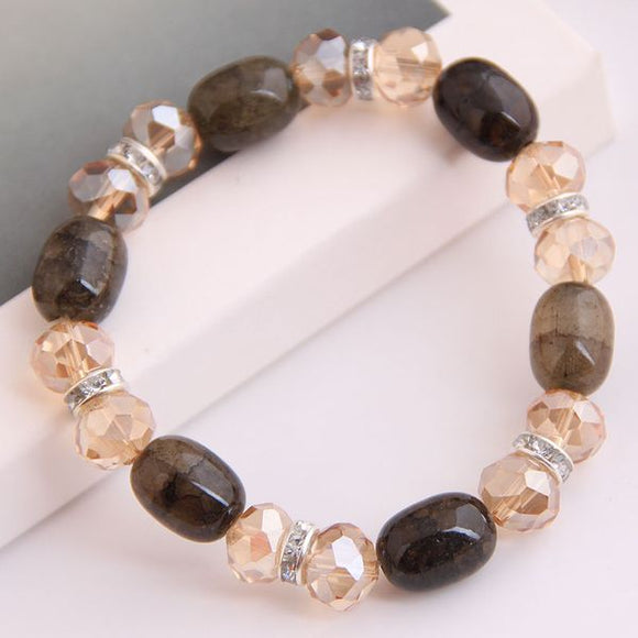B637 Brown Crackle Stone with Gems Bracelet - Iris Fashion Jewelry