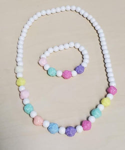 L136 White Colorful Rose Beads Necklace & Bracelet Set - Iris Fashion Jewelry