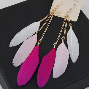 E1539 Gold Pinks & White Feather Earrings - Iris Fashion Jewelry