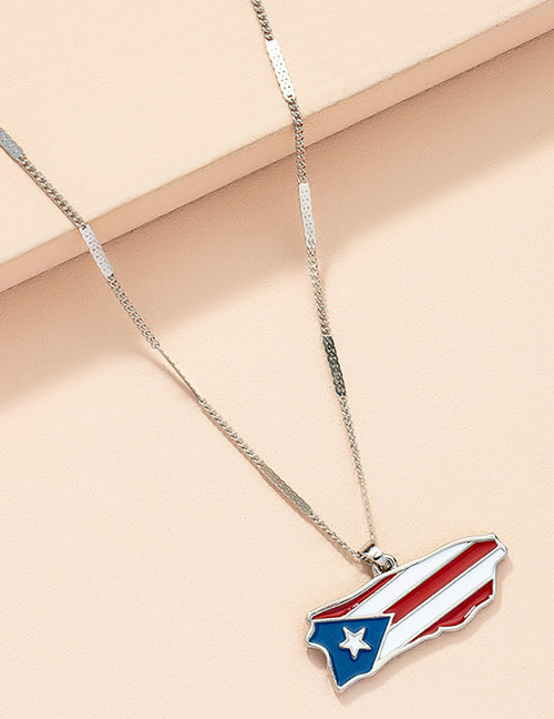 N291 Silver Puerto Rico Flag Necklace with FREE EARRINGS - Iris Fashion Jewelry